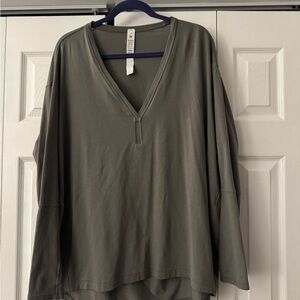 Women's Olive Green V-Neck Top